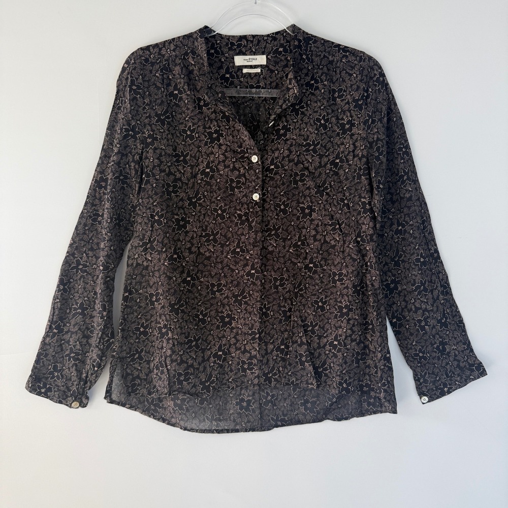 Isabel Marant Etoile Maria Blouse Womens 34 Black Floral Cotton Henley 19A038E